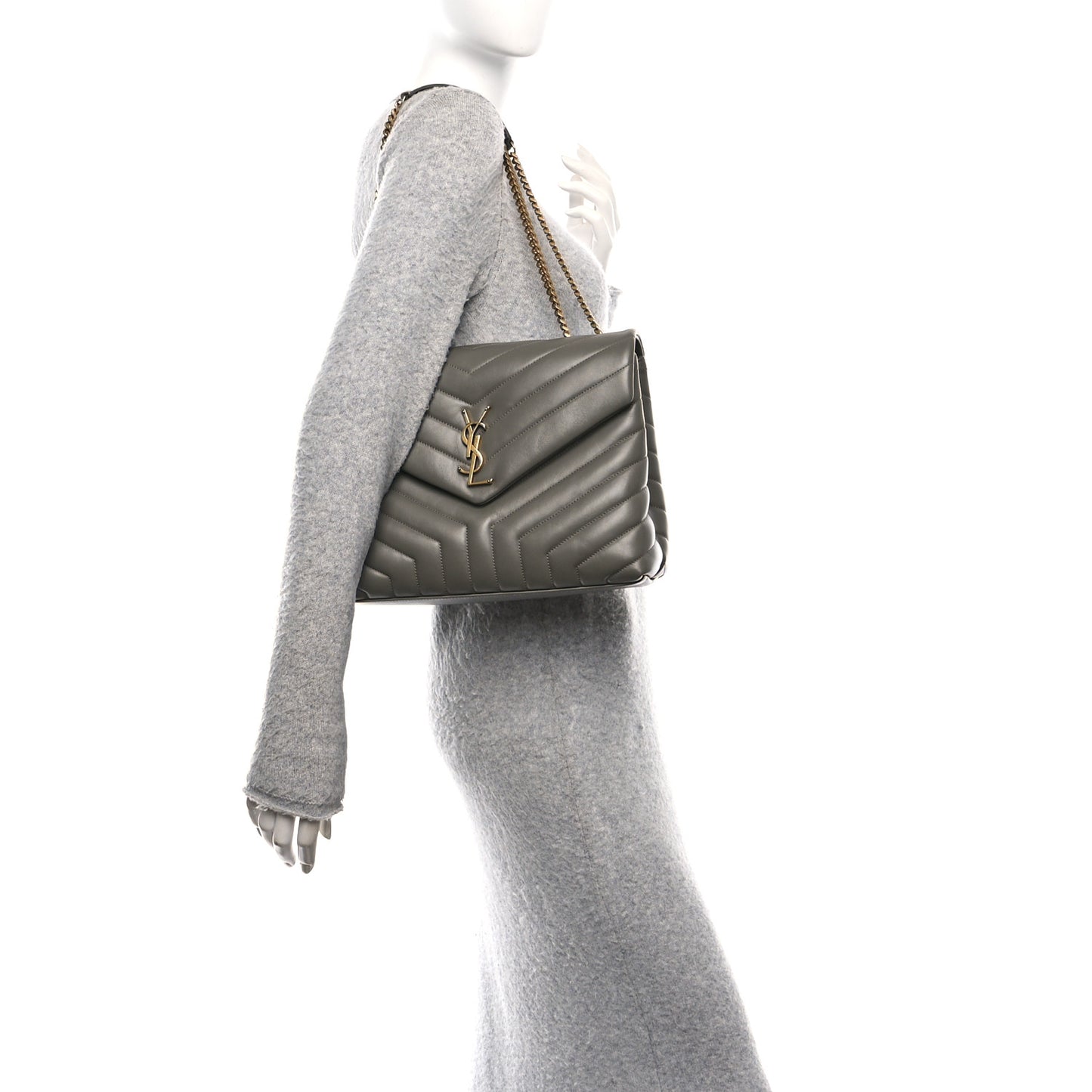 Calfskin Y Quilted Monogram Medium Loulou Chain Satchel Pebble