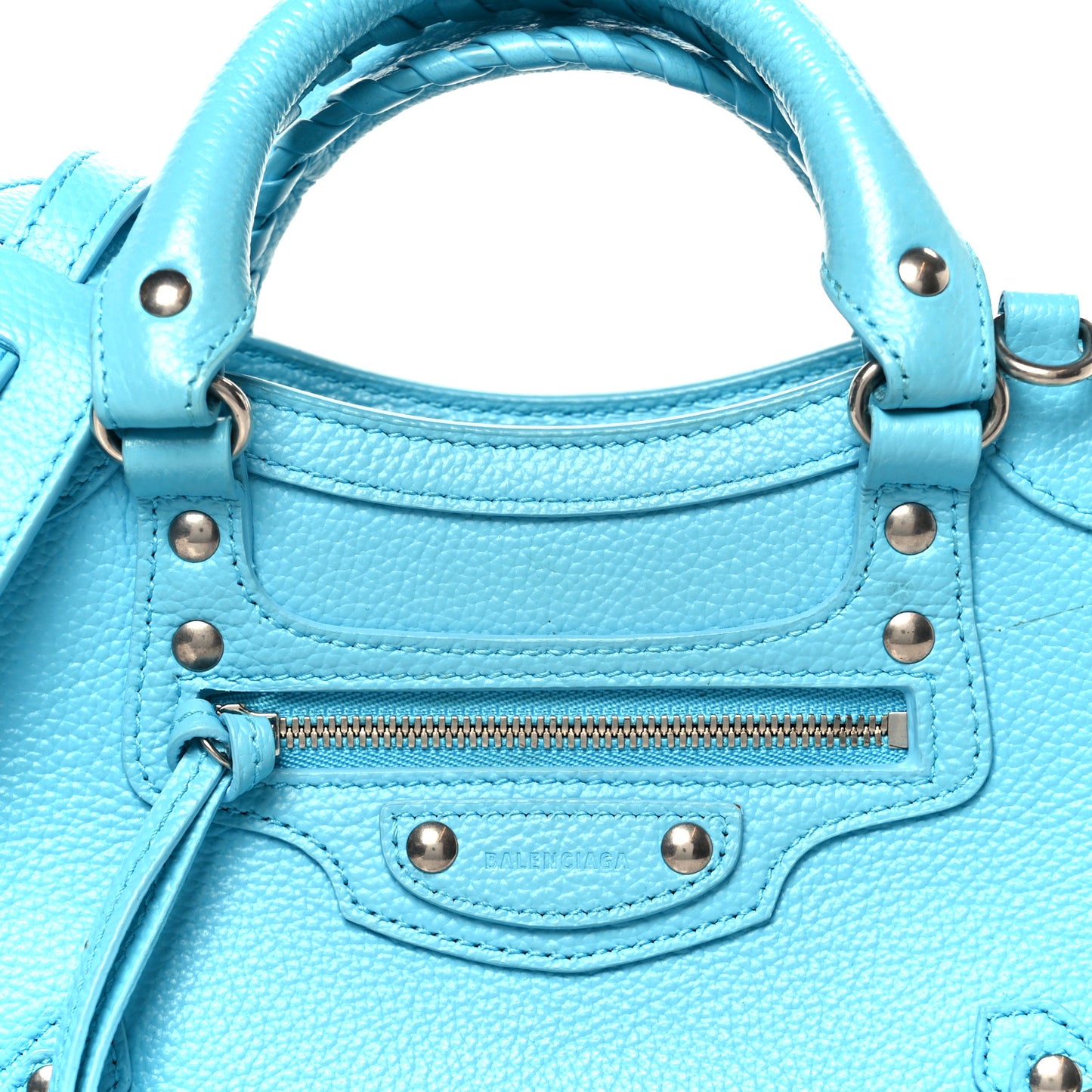 Grained Calfskin Neo Classic Silver Hardware Mini City Azur
