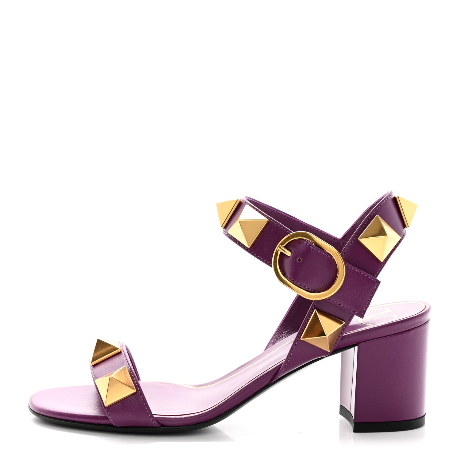 Valentino Garavani Calfskin Roman Stud 60mm Sandals 35 Prune 1 of 9