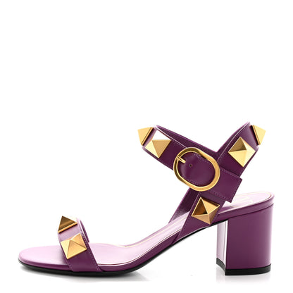 Valentino Garavani Calfskin Roman Stud 60mm Sandals 35 Prune 1 of 9