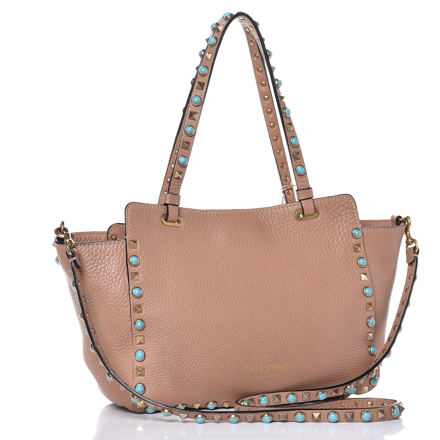 Valentino Garavani Grained Calfskin Small Rockstud Rolling Tote Soft Noisette 4 of 7