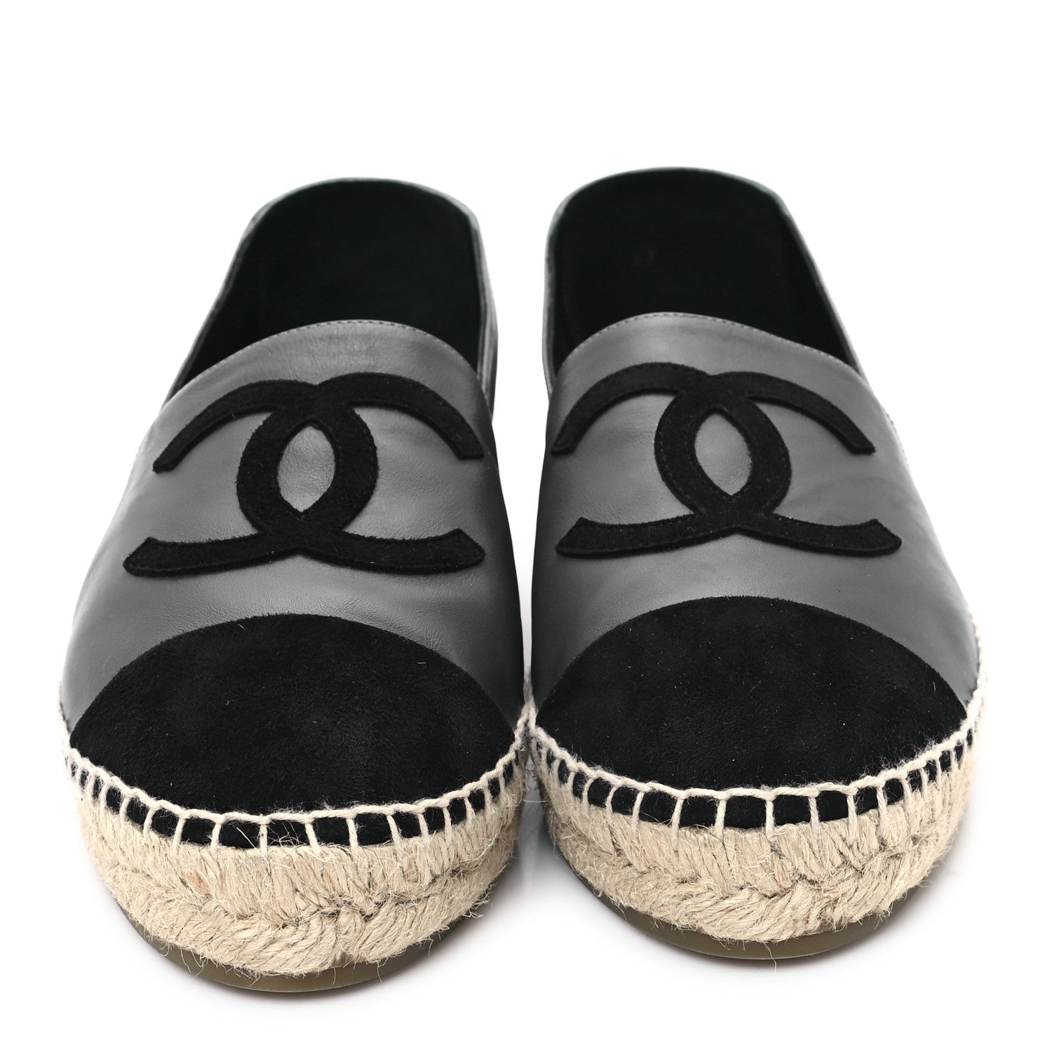 Chanel Calfskin Kid Suede CC Espadrilles 41 Dark Gray Black 3 of 10