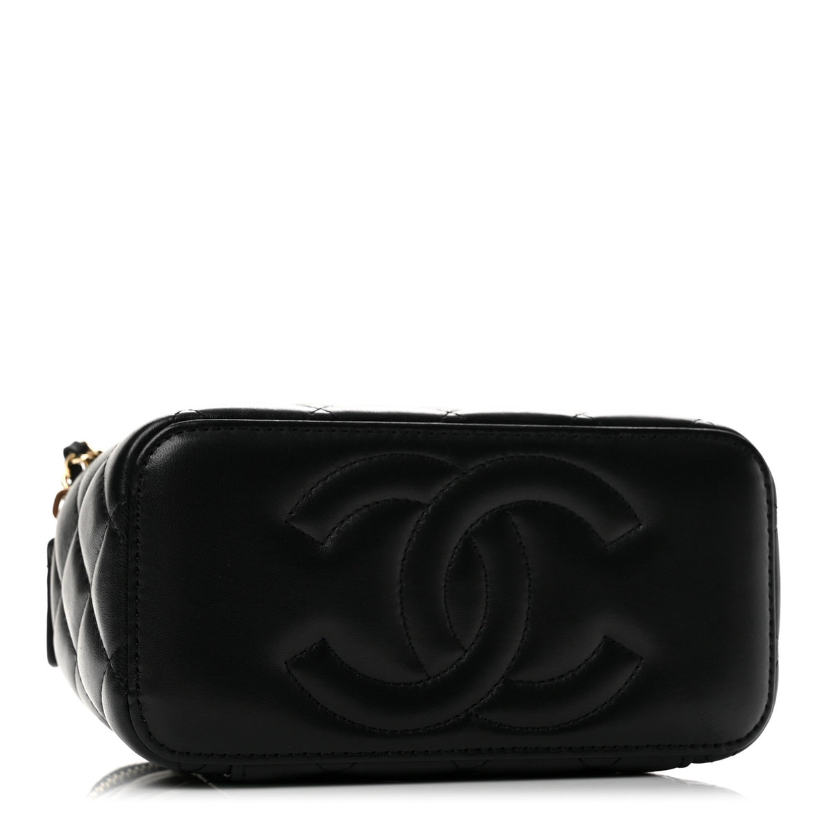 Lambskin Quilted Small Top Handle Vanity Case With Chain Black