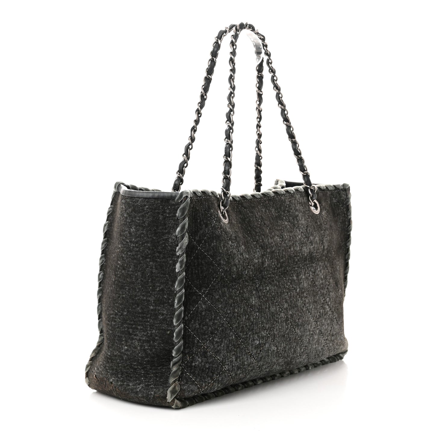Wool Felt Quilted Large Shopping Tote Grey