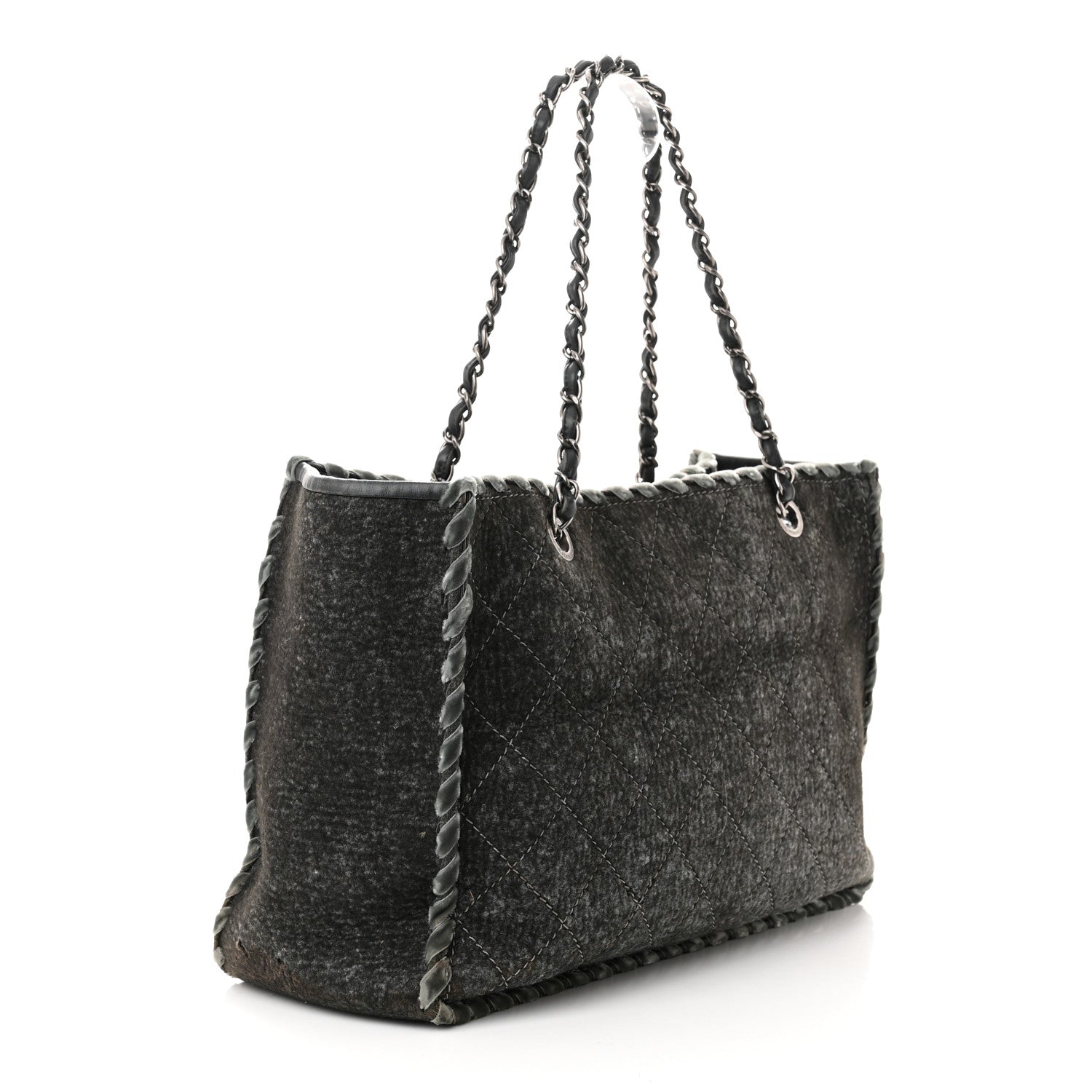 Chanel Wool Felt Quilted Large Shopping Tote Grey 3 of 15
