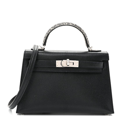 Hermes Chevre Chamkila Lizard Mini Kelly Sellier Touch 20 Black Ombre 1 of 11