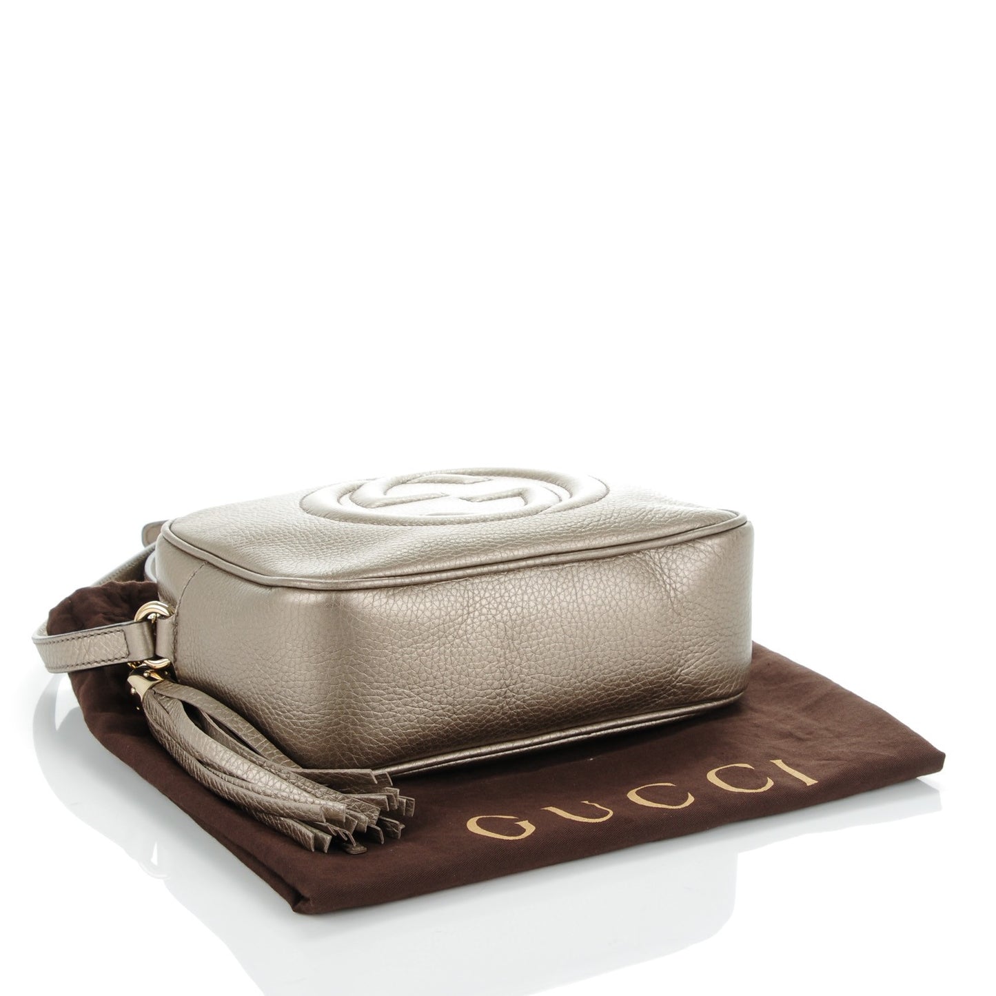 Metallic Pebbled Calfskin Small Soho Disco Bag Golden Beige