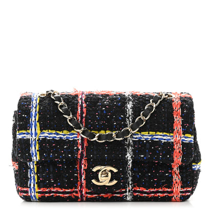 Chanel Tweed Quilted Mini Rectangular Flap Black Orange Blue 1 of 10