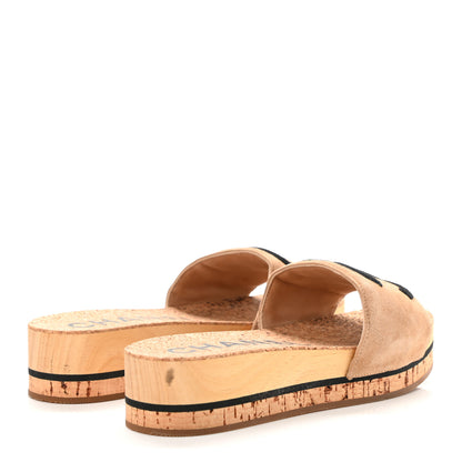 Chanel Suede Cork Mule Sandal 35 Beige Black 4 of 11
