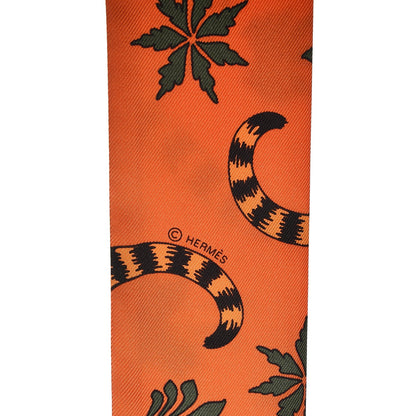 Hermes Silk Les Leopards Twilly Orange Abricot Vert 4 of 5