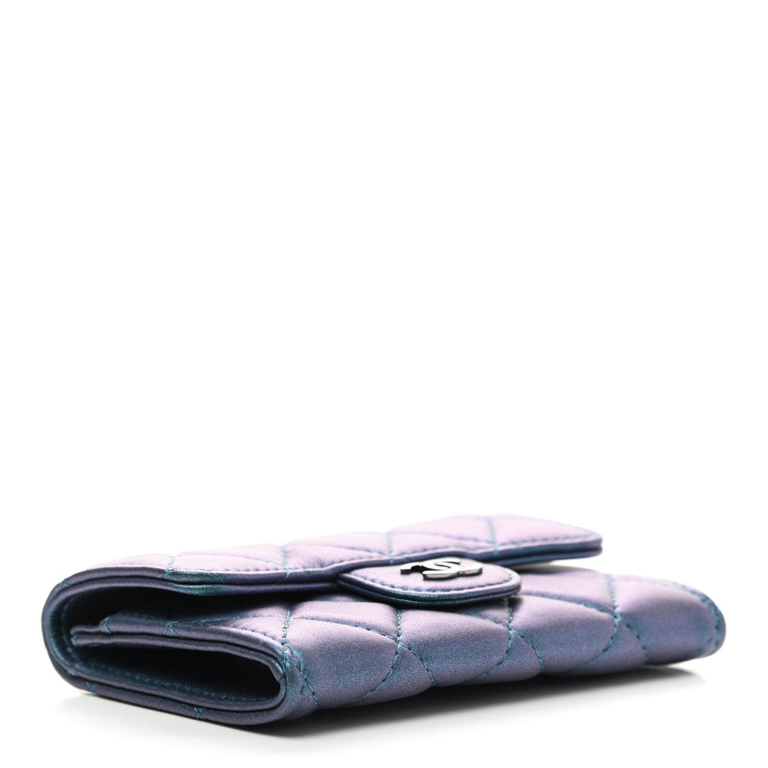 Chanel Iridescent Lambskin Quilted Flap Card Holder Turquoise 4 of 8
