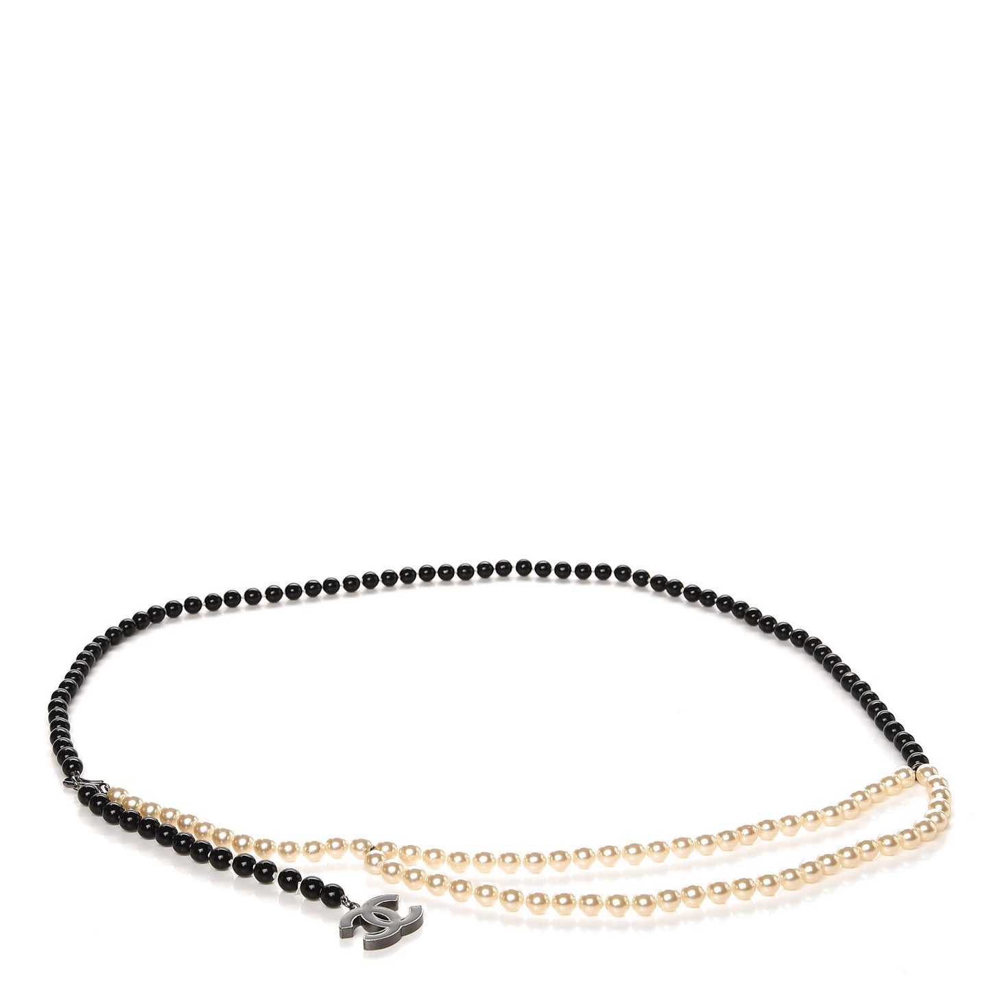 Pearl Beaded CC Double Strand Belt Black White