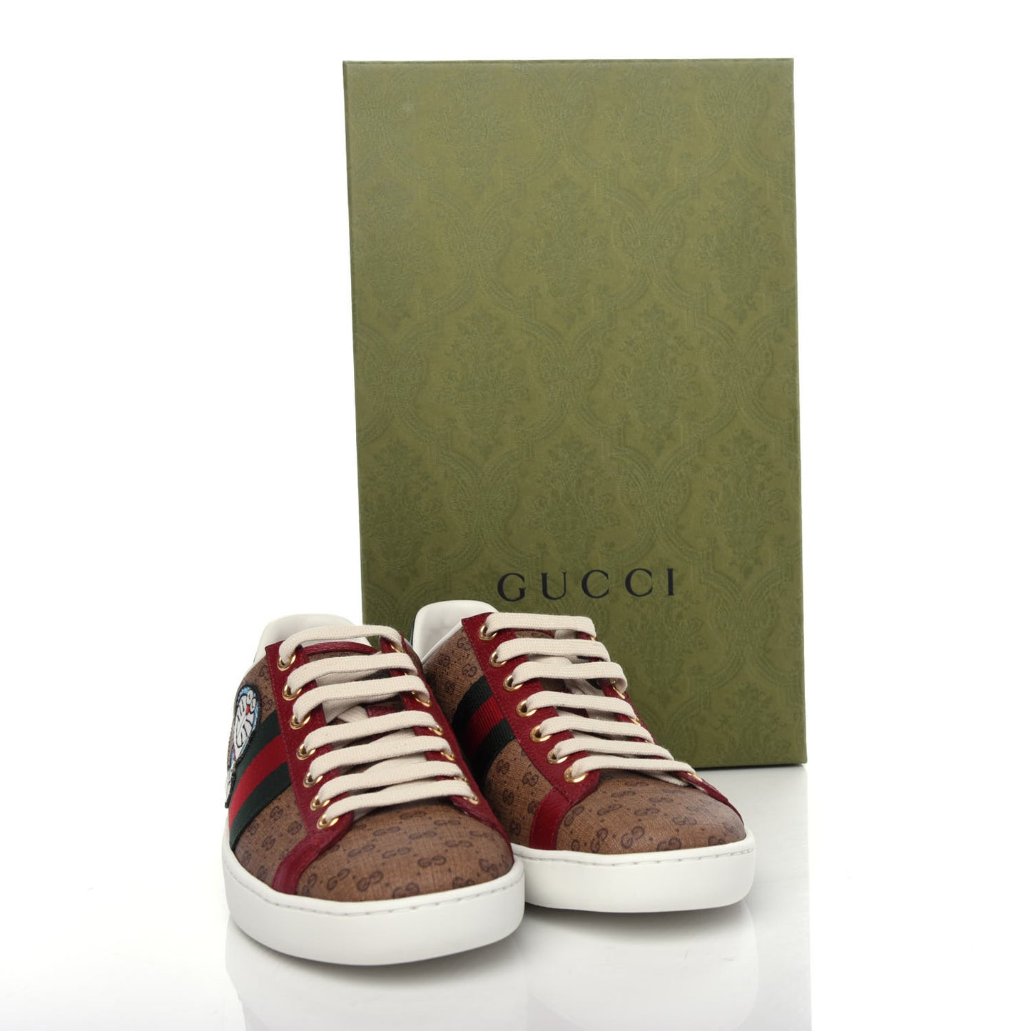 X DORAEMON Mini Vintage GG Supreme Monogram Web Womens Ace Sneakers 35.5 Beige Cherry Red