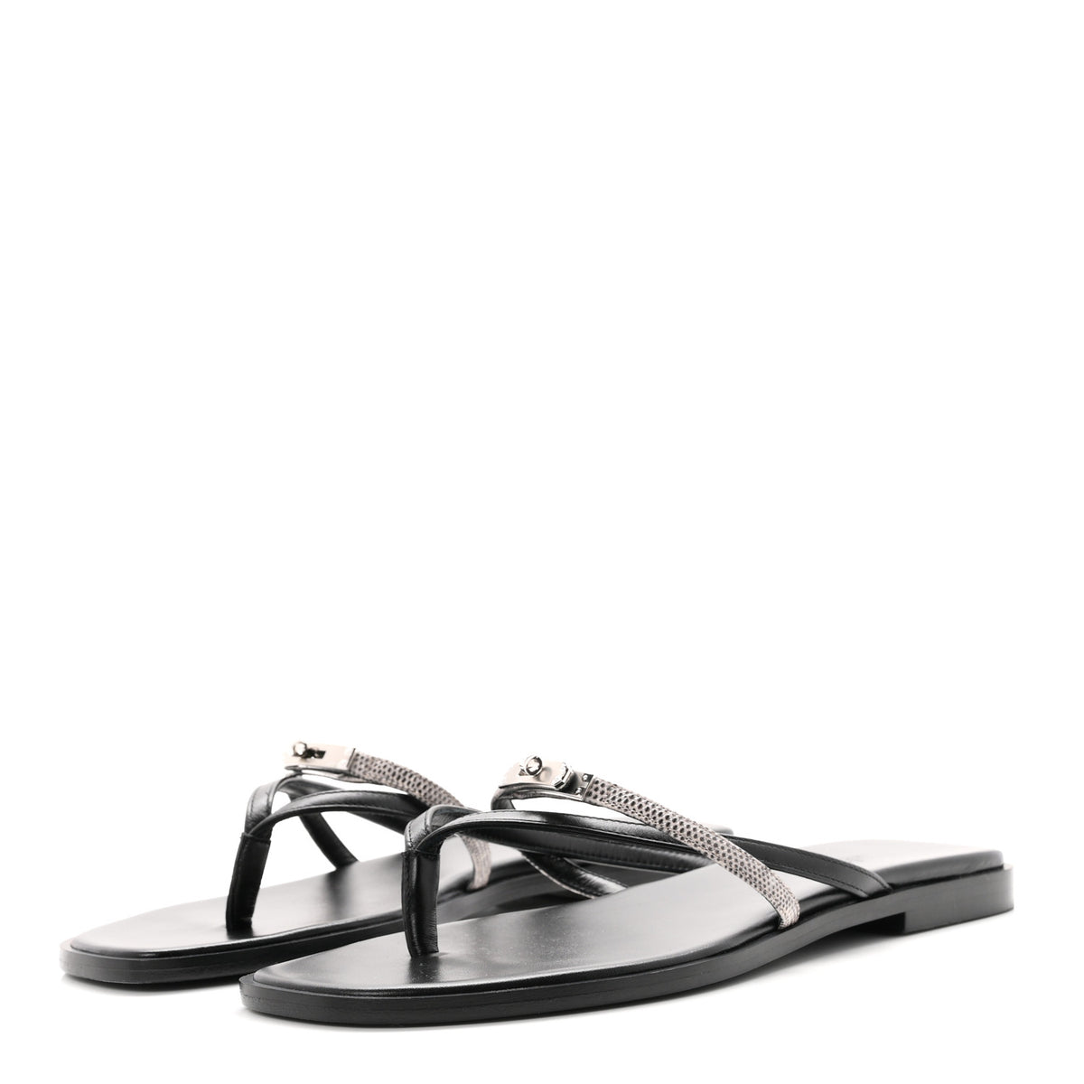Calfskin Lizard Miss Sandals 38.5 Black Ombre