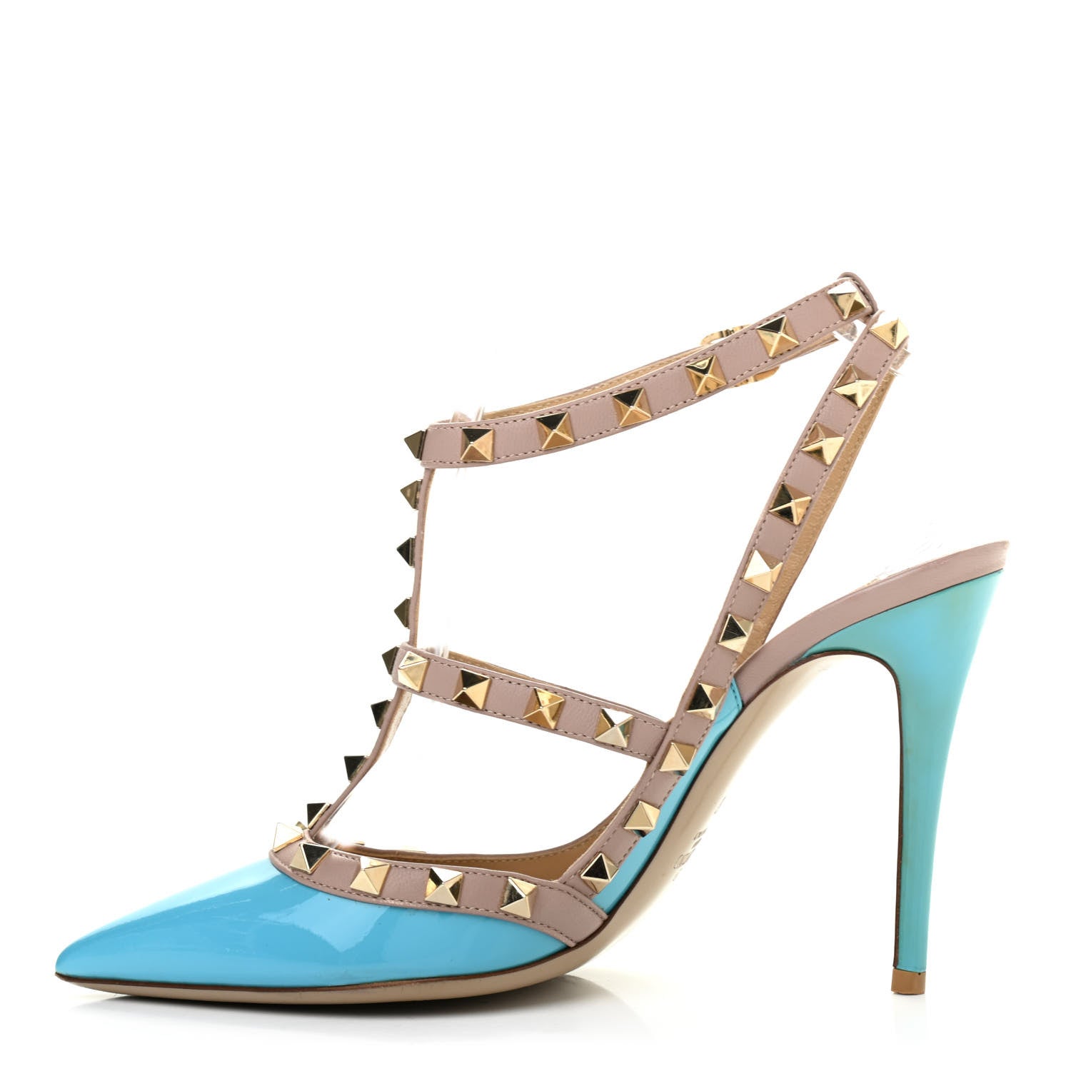 Valentino Garavani Patent Rockstud Ankle Strap 100mm Pumps 37 Parrot Poudre 1 of 9