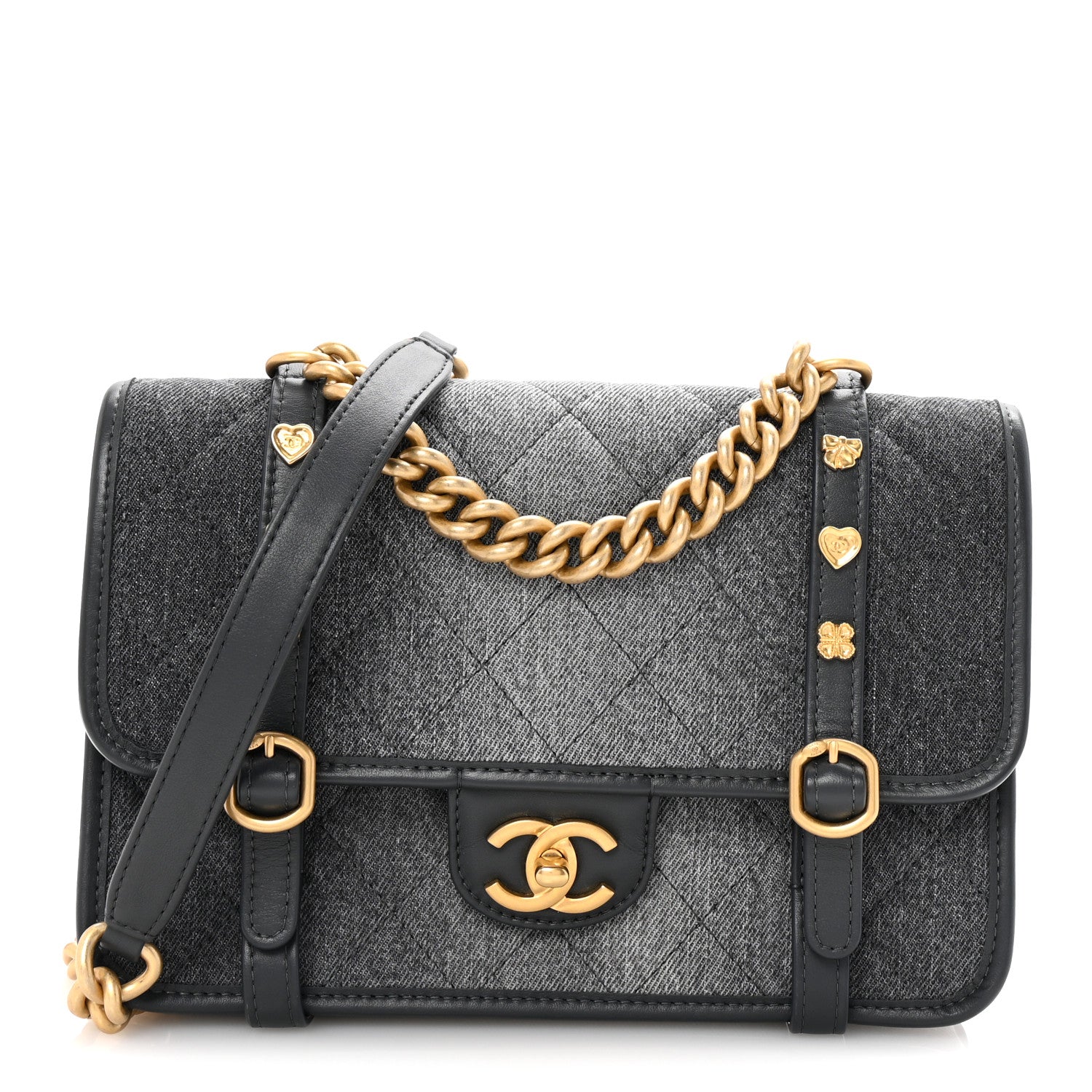 Chanel Washed Denim Quilted Messenger Flap Black 1 of 10