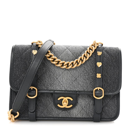 Chanel Washed Denim Quilted Messenger Flap Black 1 of 10