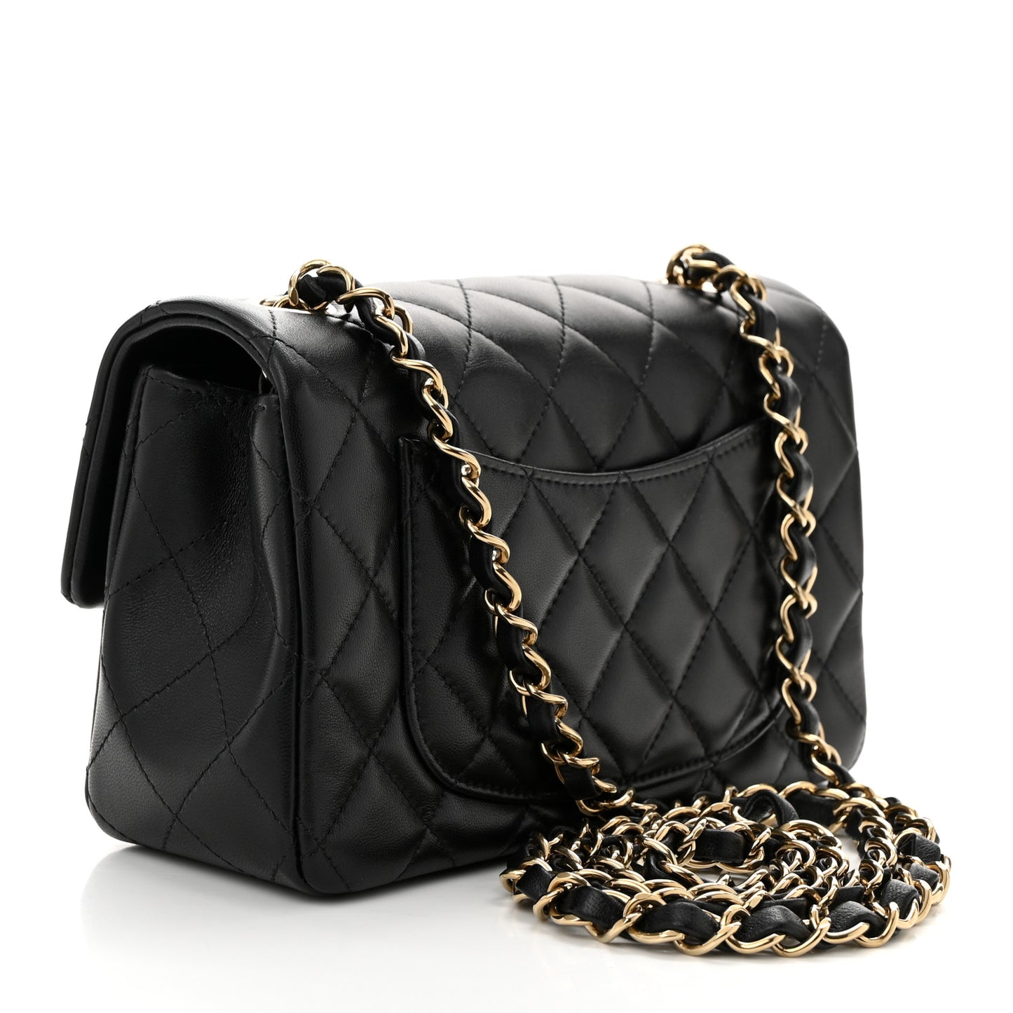 Lambskin Quilted Mini Rectangular Flap Black