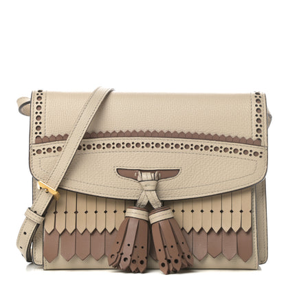 Burberry Grainy Calfskin Broguing Tassel Fringe Small Macken Crossbody Bag Beige 1 of 15