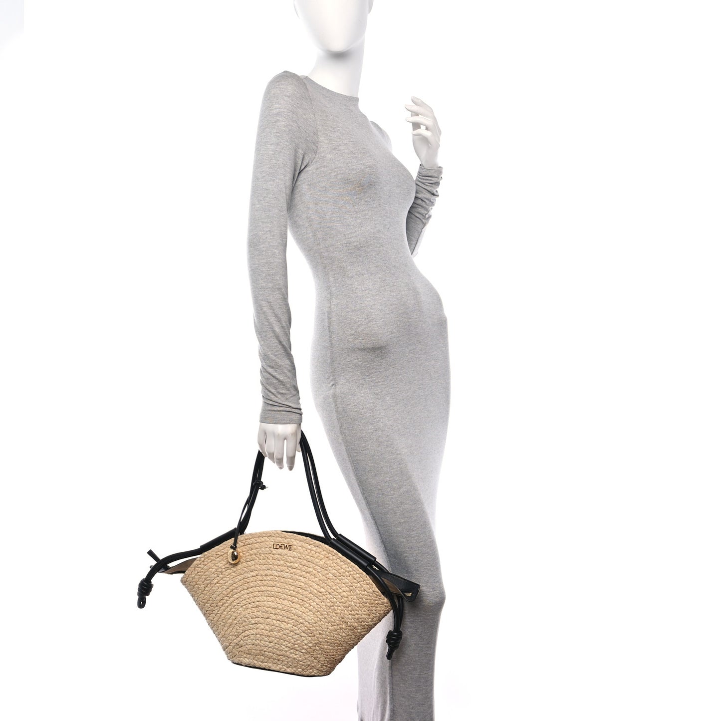 Raffia Nappa Calfskin Small Paseo Basket Bag Natural Black