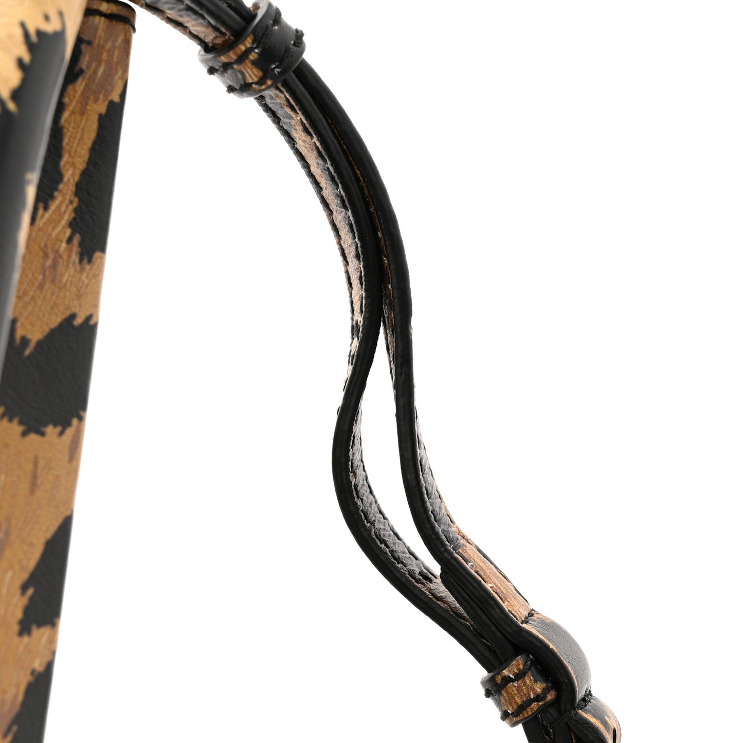 Smooth Calfskin Leopard Print Logo Shopping Phone Holder Bag Beige Black