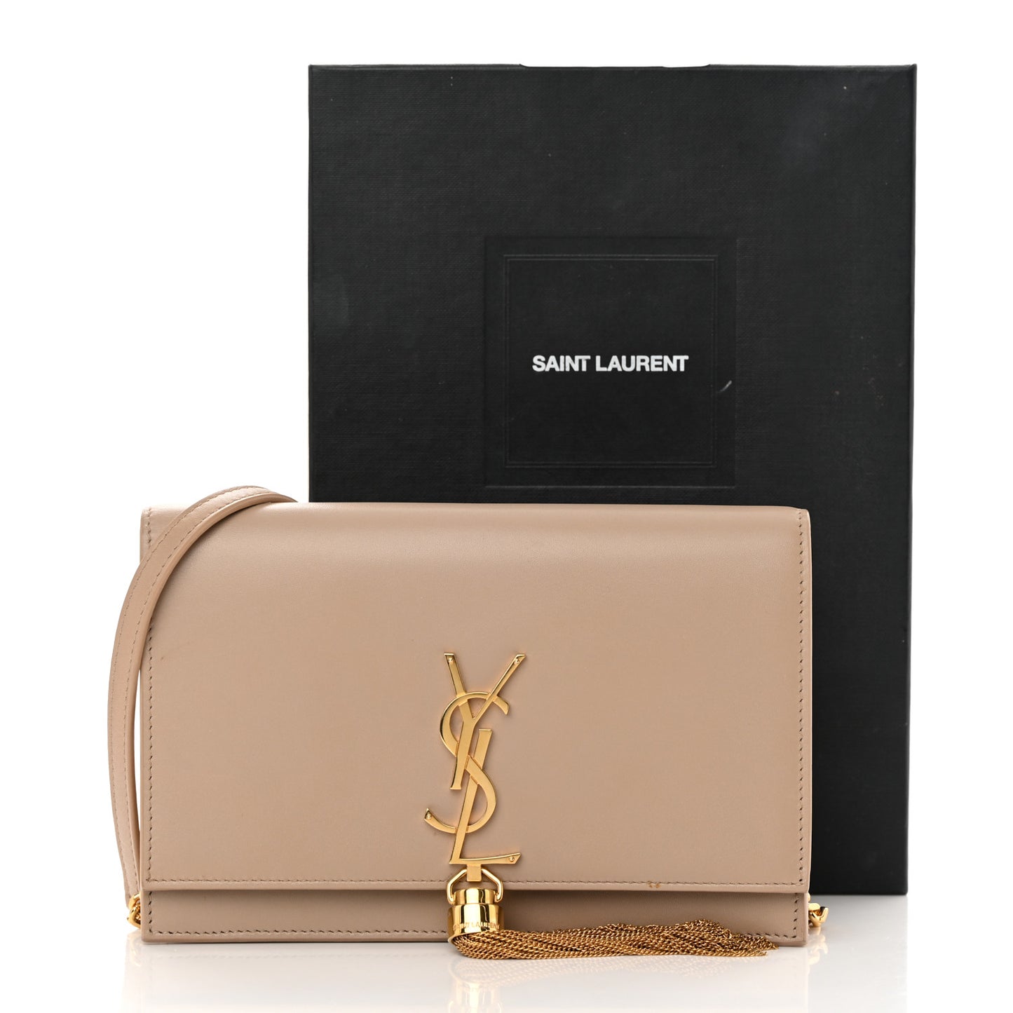 Smooth Calfskin Classic Monogram Kate Tassel Chain Wallet Dark Beige