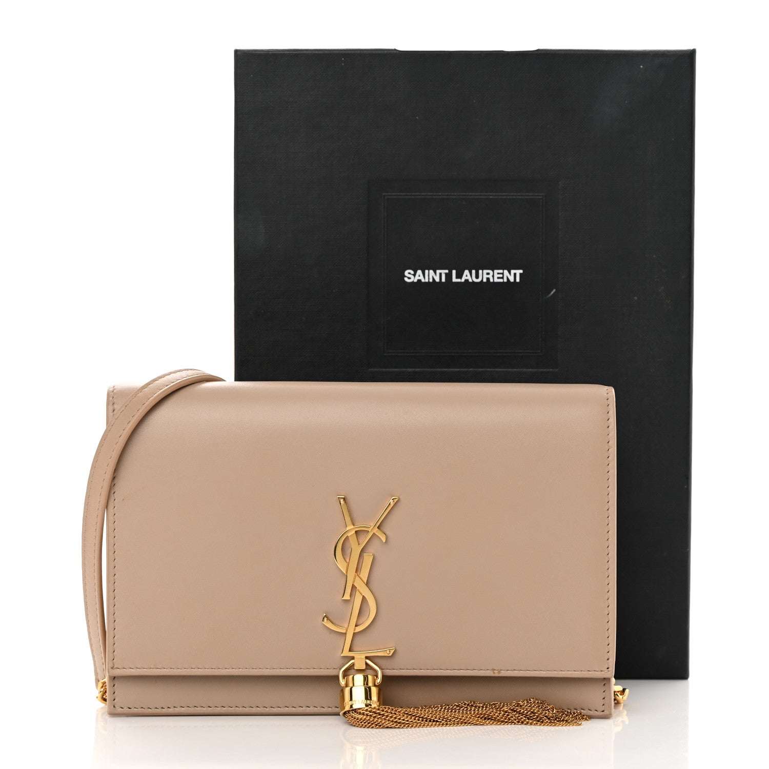 Saint Laurent Smooth Calfskin Classic Monogram Kate Tassel Chain Wallet Dark Beige 16 of 16