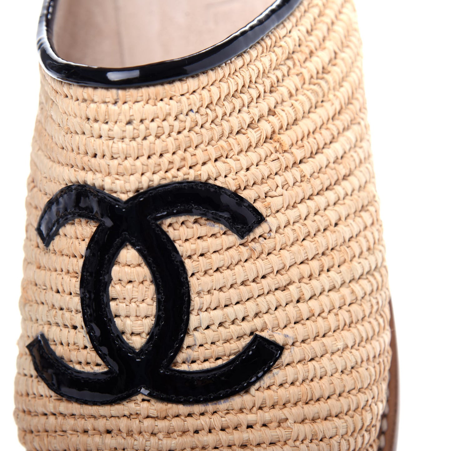 Raffia Patent Calfskin CC Espadrilles 40 Beige Black