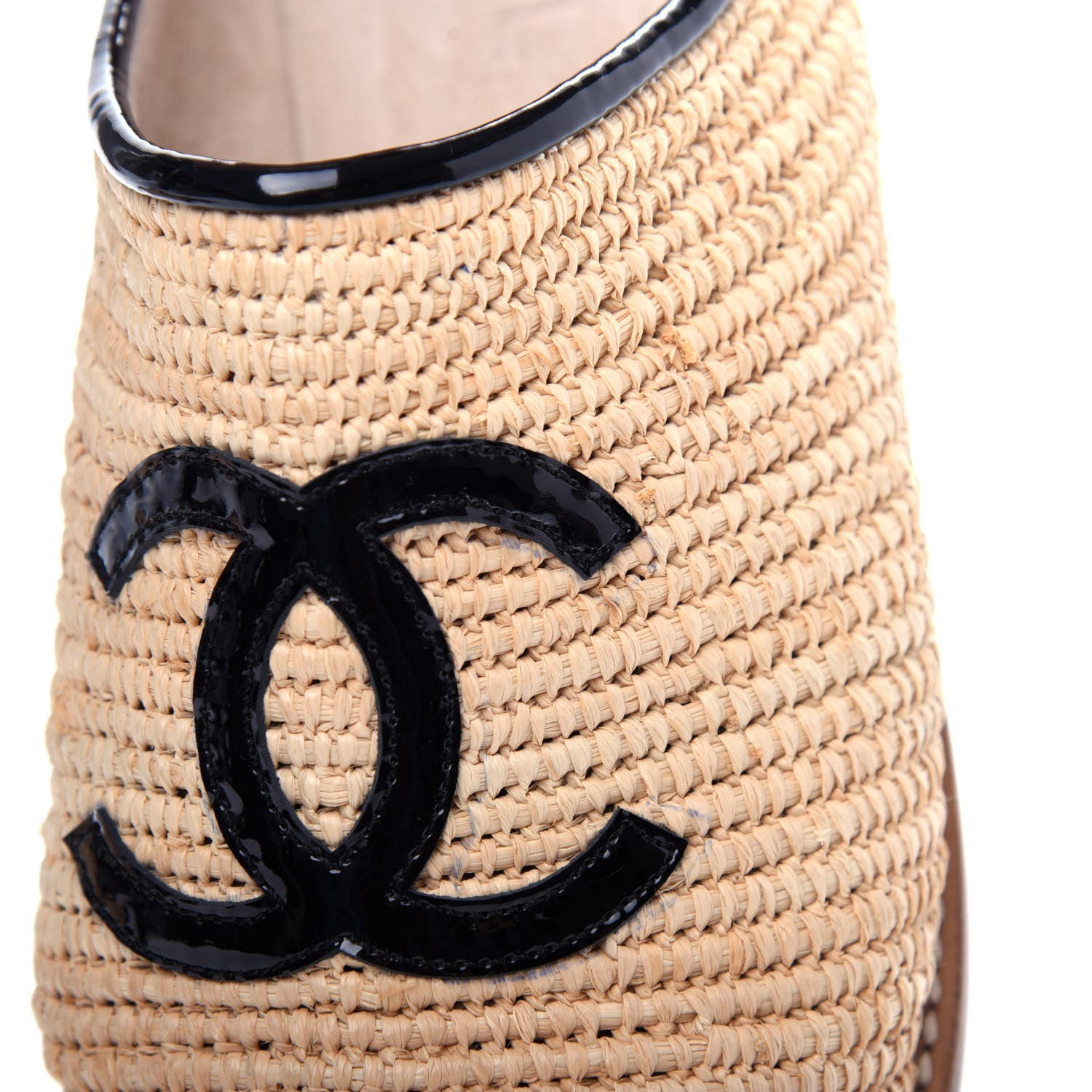 Chanel Raffia Patent Calfskin CC Espadrilles 40 Beige Black 12 of 12