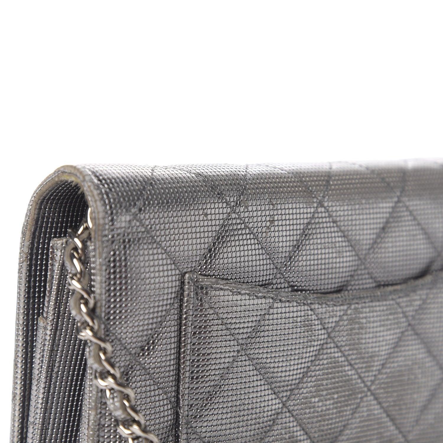 Chanel Metallic Calfskin Quilted Pixel Effect Wallet on Chain WOC Silver 11 of 13