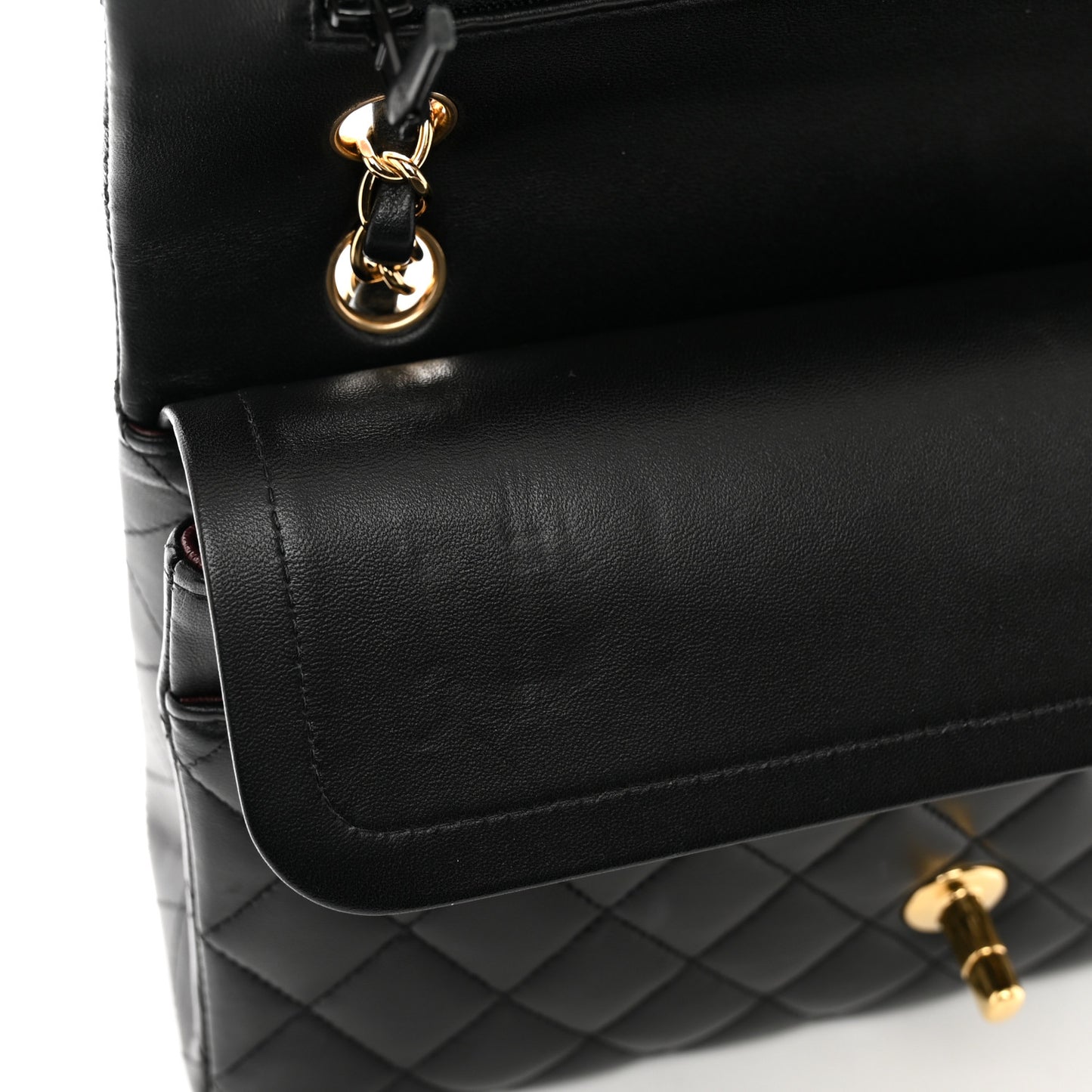 Lambskin Quilted Medium Double Flap Black