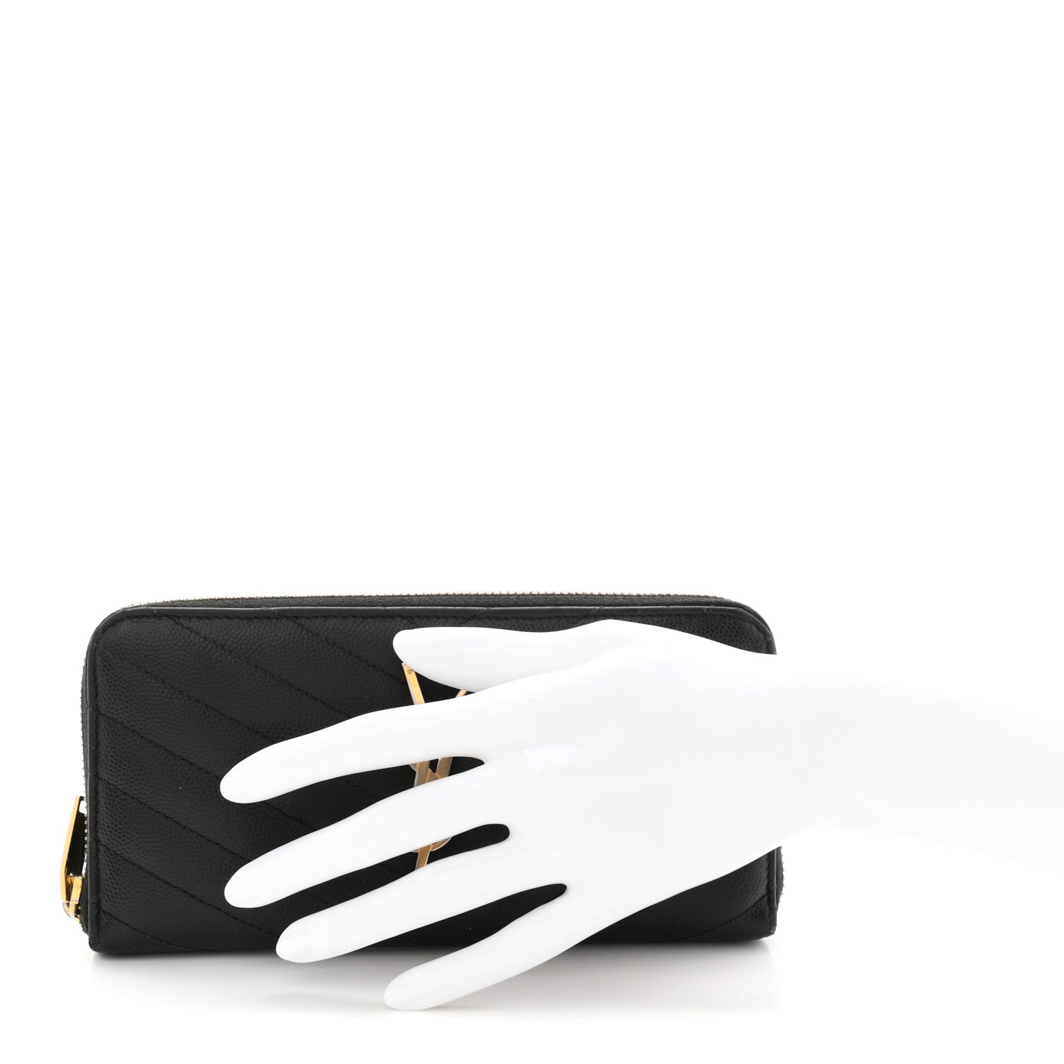 Saint Laurent Grain De Poudre Matelasse Chevron Monogram Zip Around Wallet Black 2 of 7