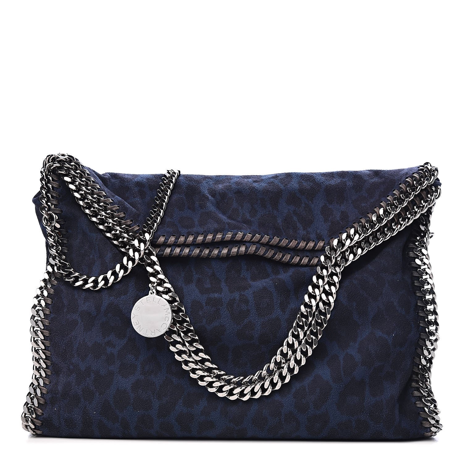 Stella McCartney Shaggy Deer Leopard Print Falabella Fold Over Tote Blue Sapphire 1 of 9
