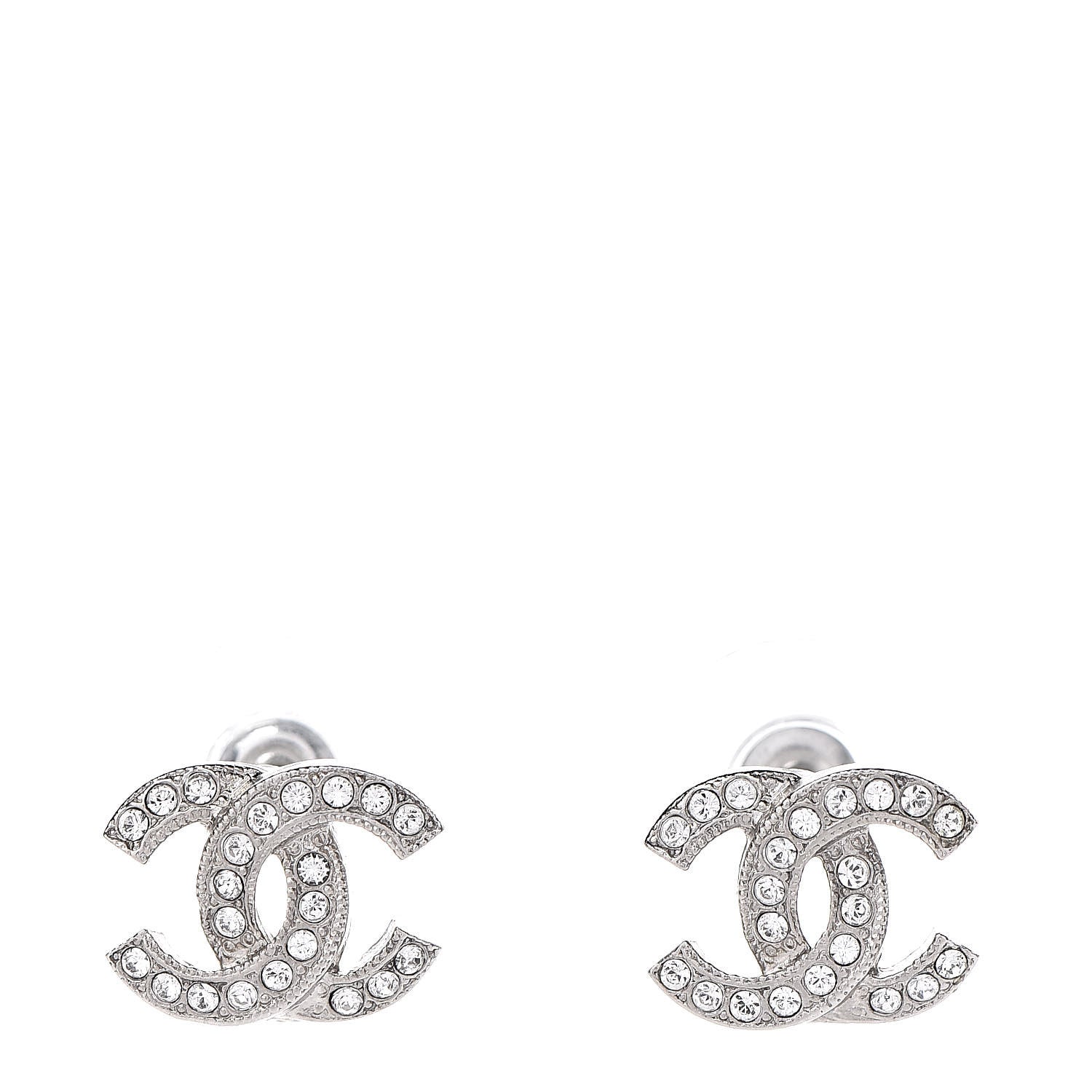 Chanel Crystal CC Earrings Silver 1 of 5