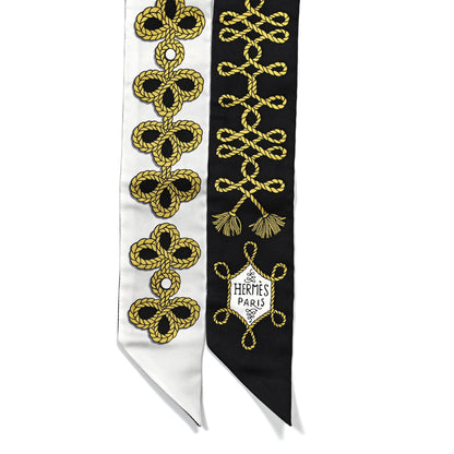 Hermes Silk Galons Et Brandebourg Twilly Black Gold White 4 of 4