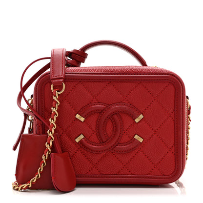 Chanel Caviar Quilted Small CC Filigree Vanity Case Red 1 of 10