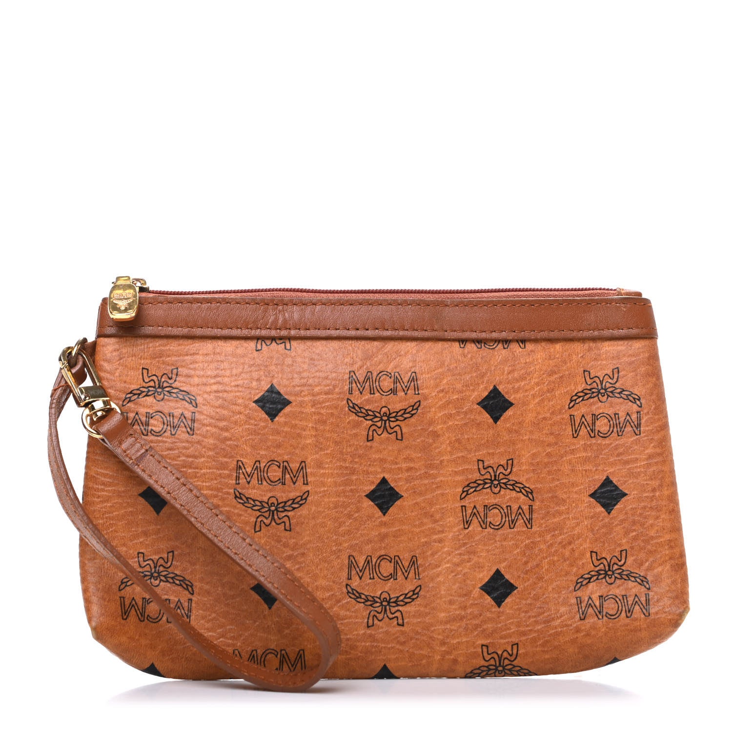 MCM Visetos Wristlet Pouch Cognac 1 of 7