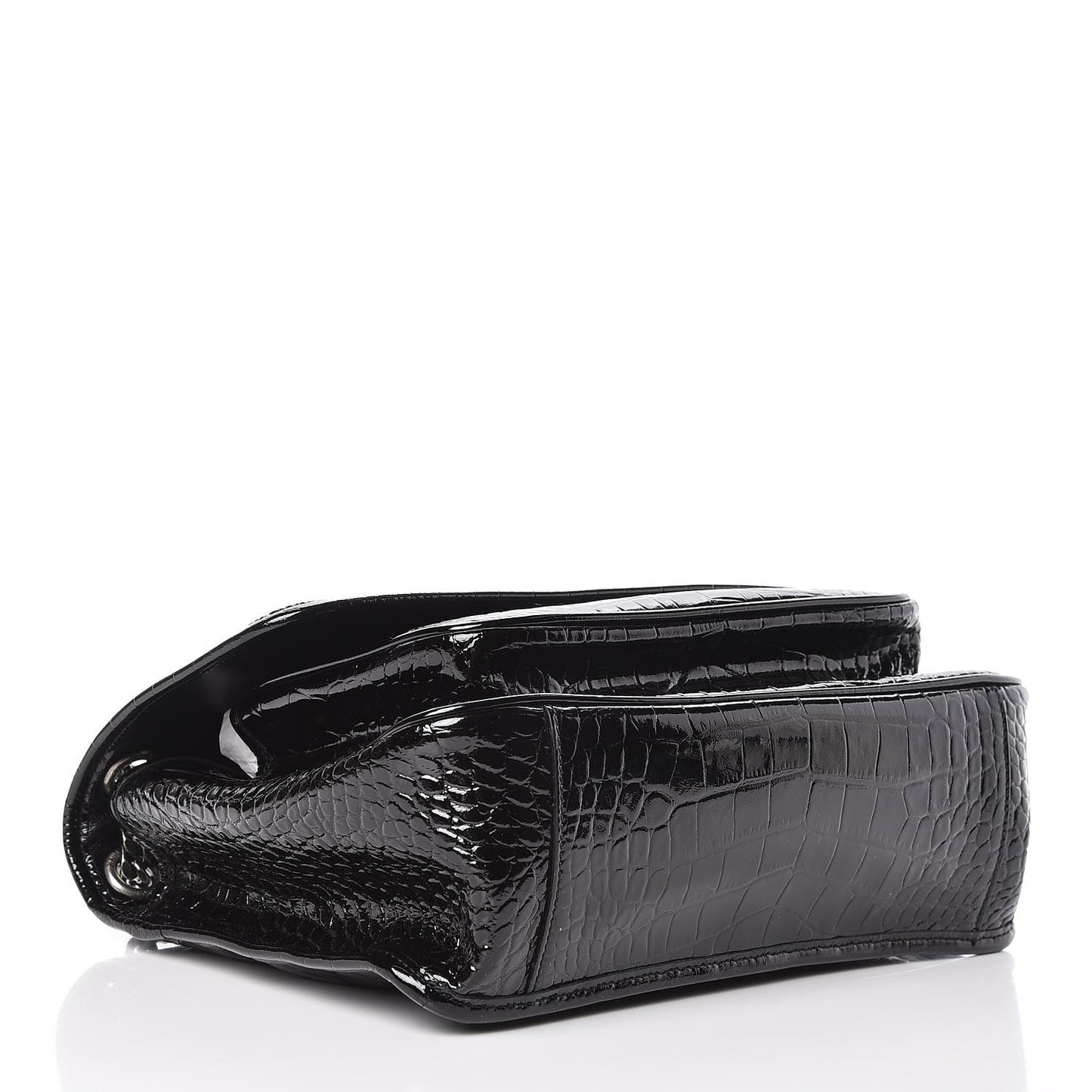 Patent Crocodile Embossed Lambskin Monogram Medium Niki Chain Satchel Black