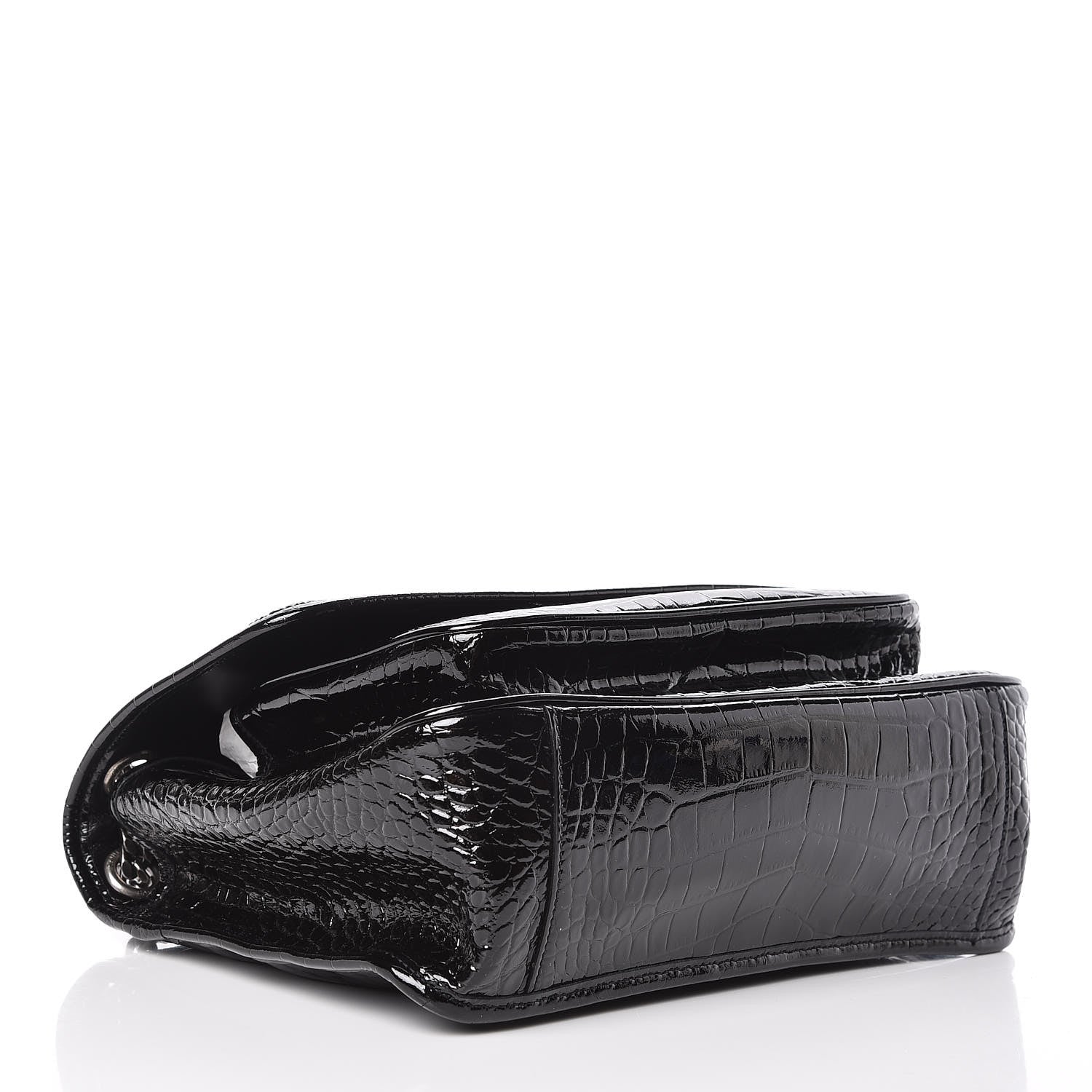 Saint Laurent Patent Crocodile Embossed Lambskin Monogram Medium Niki Chain Satchel Black 4 of 9