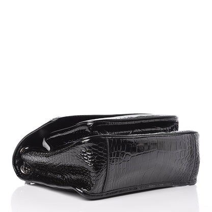 Saint Laurent Patent Crocodile Embossed Lambskin Monogram Medium Niki Chain Satchel Black 4 of 9