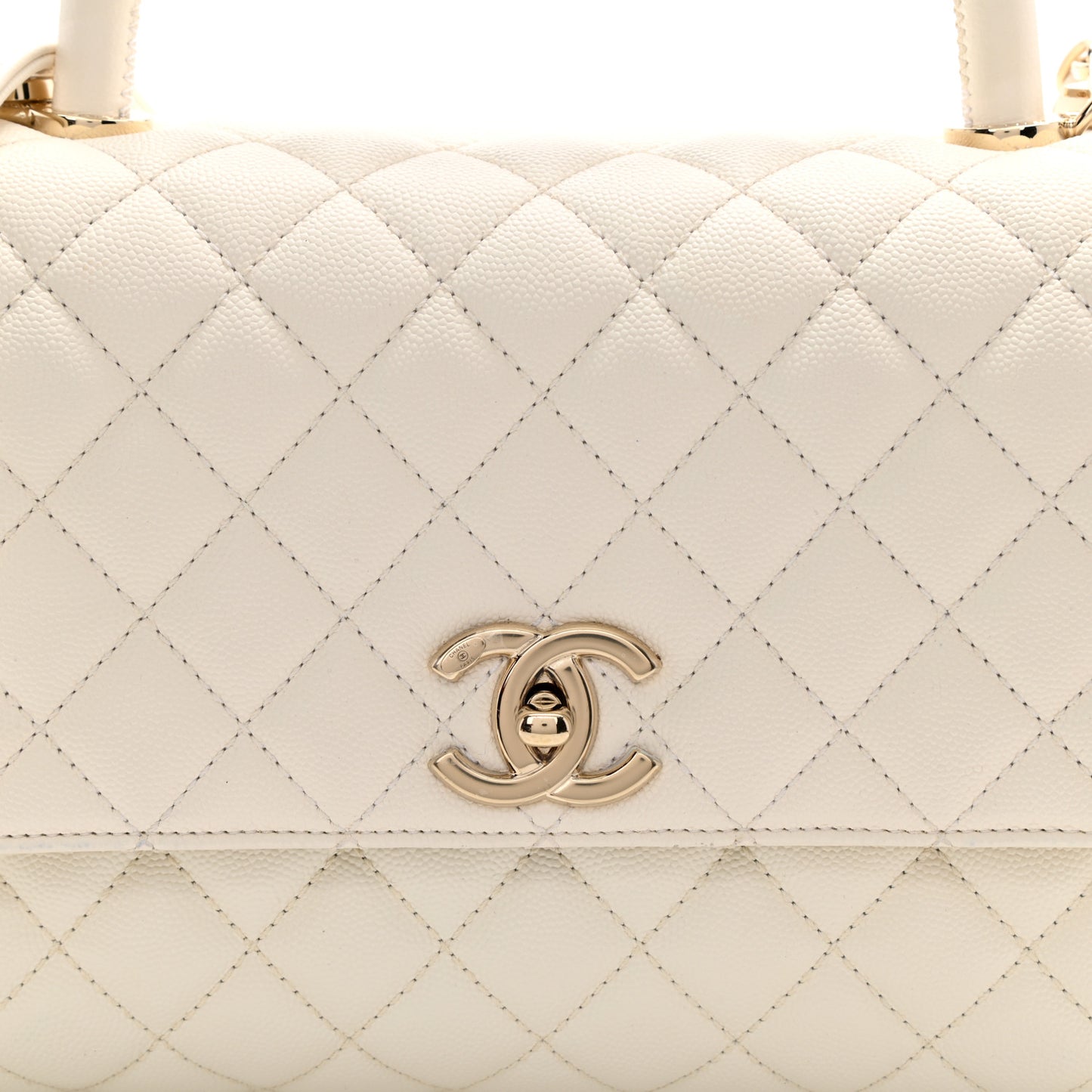 Caviar Quilted Small Coco Handle Flap White