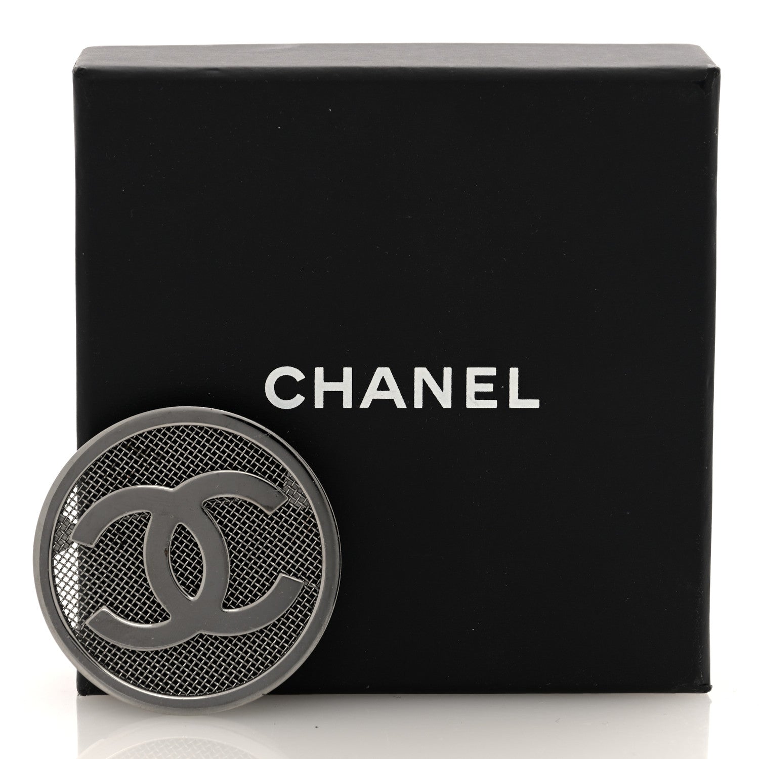 Chanel Mesh Circle CC Brooch Silver 4 of 4