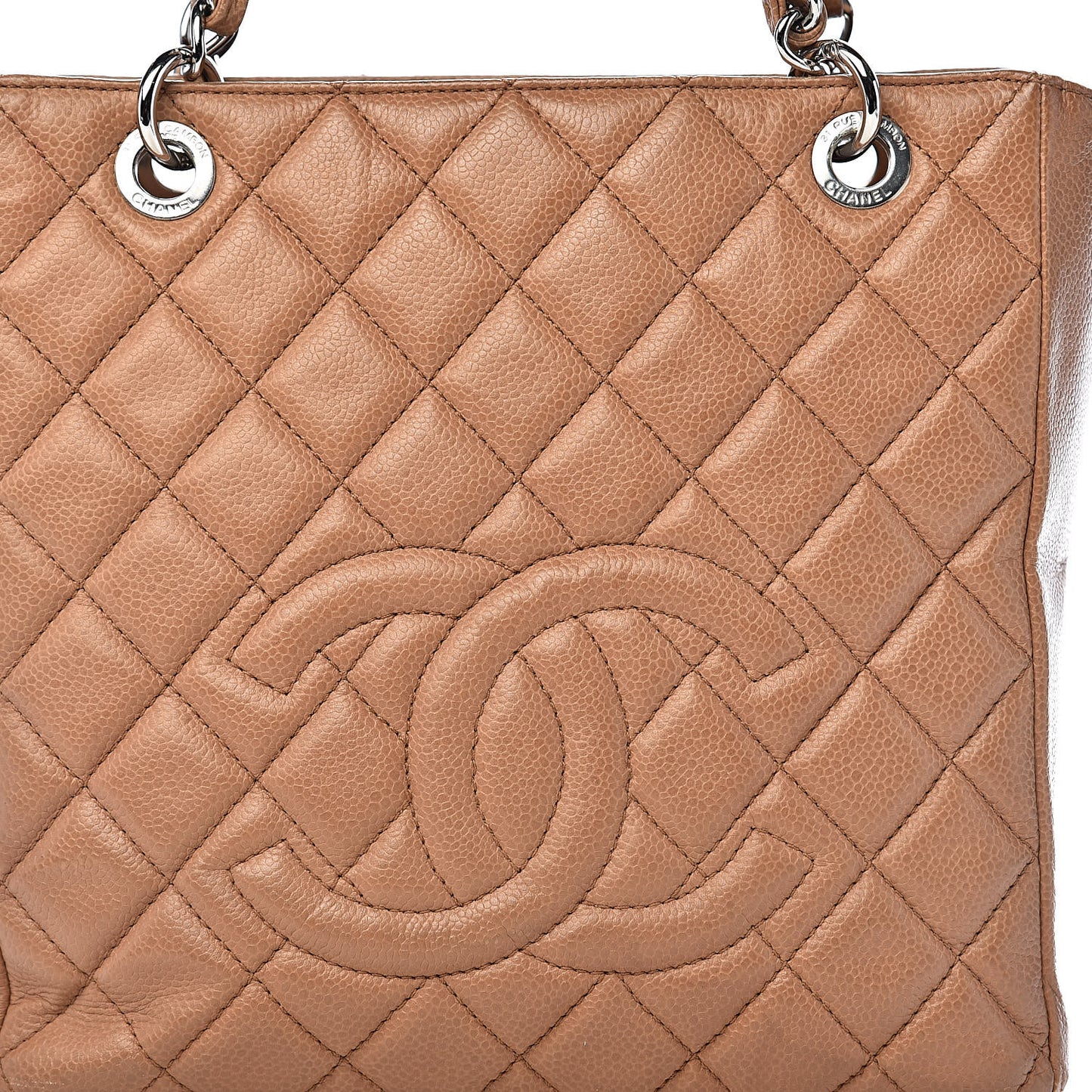 Caviar Quilted Petit Shopping Tote PST Dark Beige