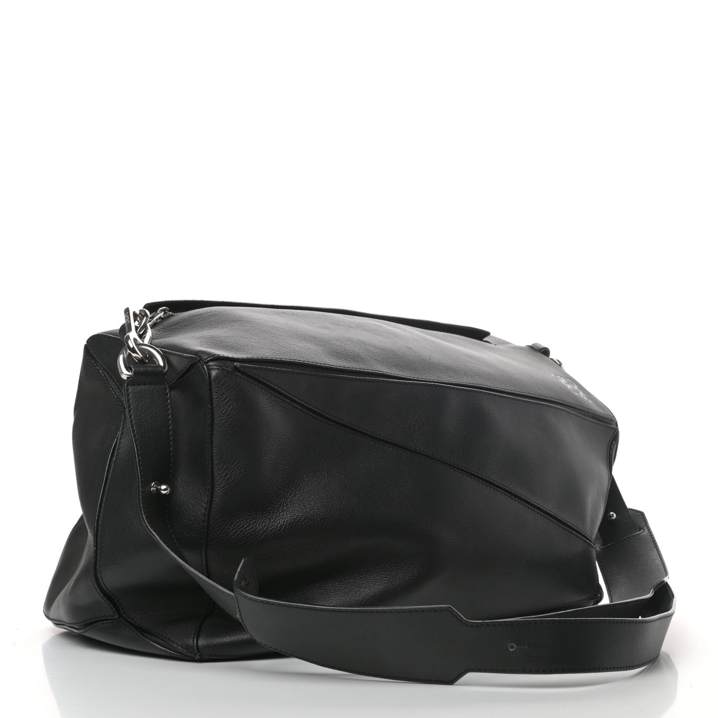 Calfskin Large Zipper Puzzle Bag Black