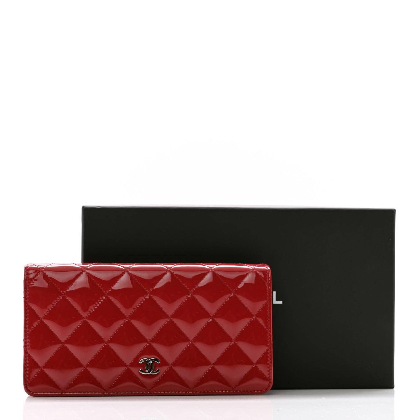 Patent Calfskin Quilted Yen Wallet Red