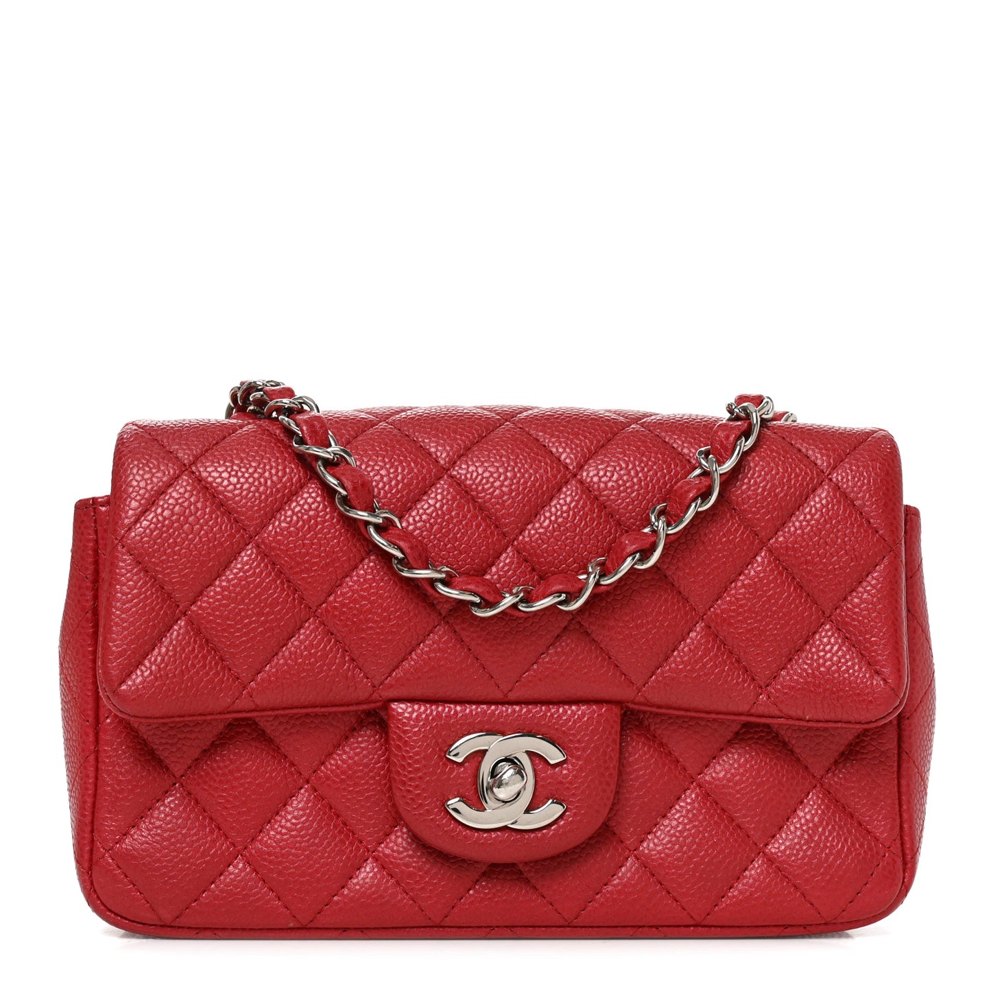 Caviar Quilted Mini Rectangular Flap Red