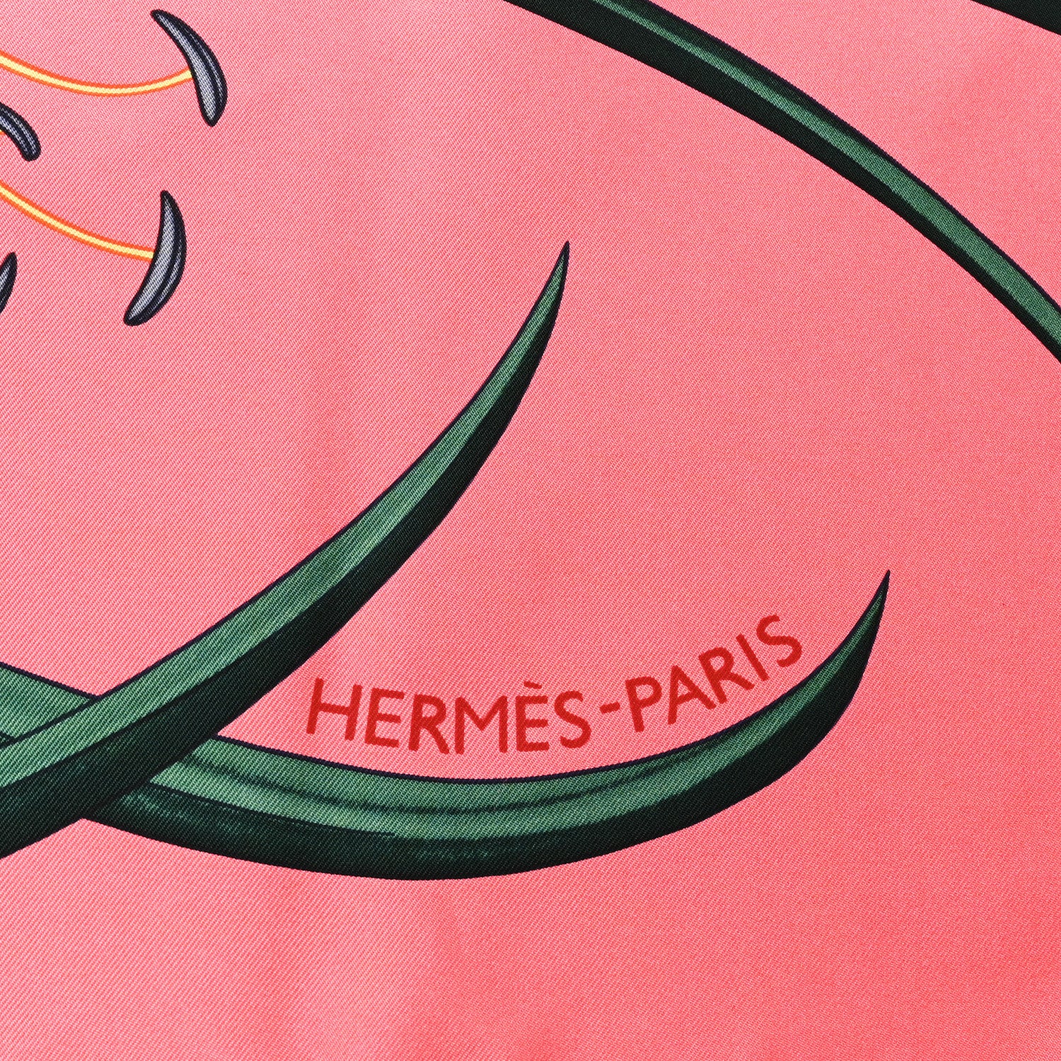 Hermes Silk Bouquet Final Scarf 90 Rose Vif Vert Cypres Jaune 3 of 4