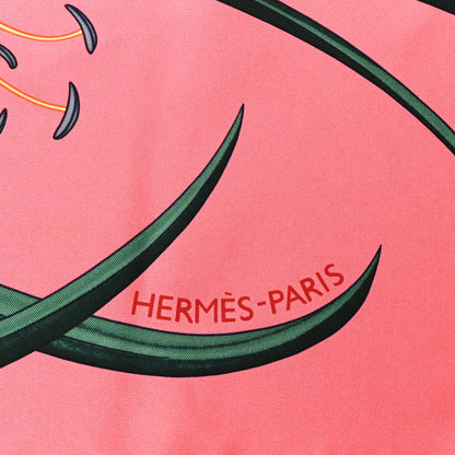 Hermes Silk Bouquet Final Scarf 90 Rose Vif Vert Cypres Jaune 3 of 4