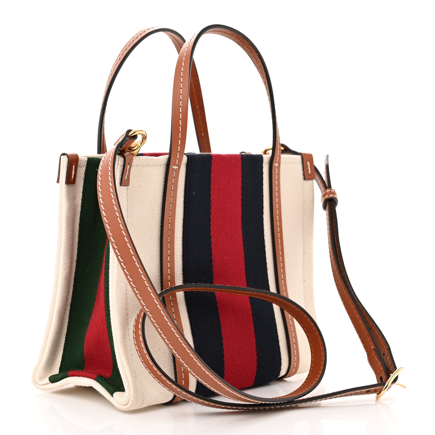 Canvas Calfskin Web Mini Interlocking G Top Handle Tote White Brown Blue Red