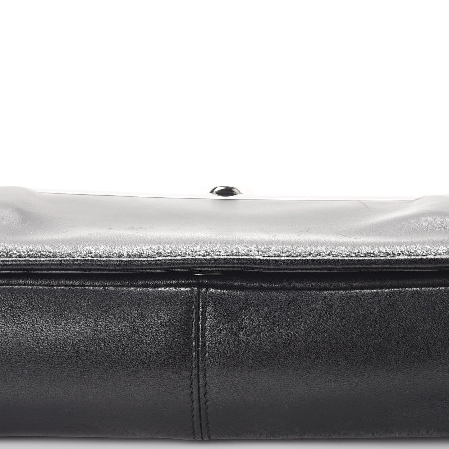 Lambskin Square Stitched Kiss Lock Flap Black